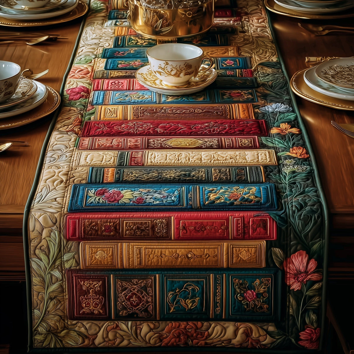 Cozy Book Quilted Table Runner Halloween Table Runner Thanksgiving Table Decor