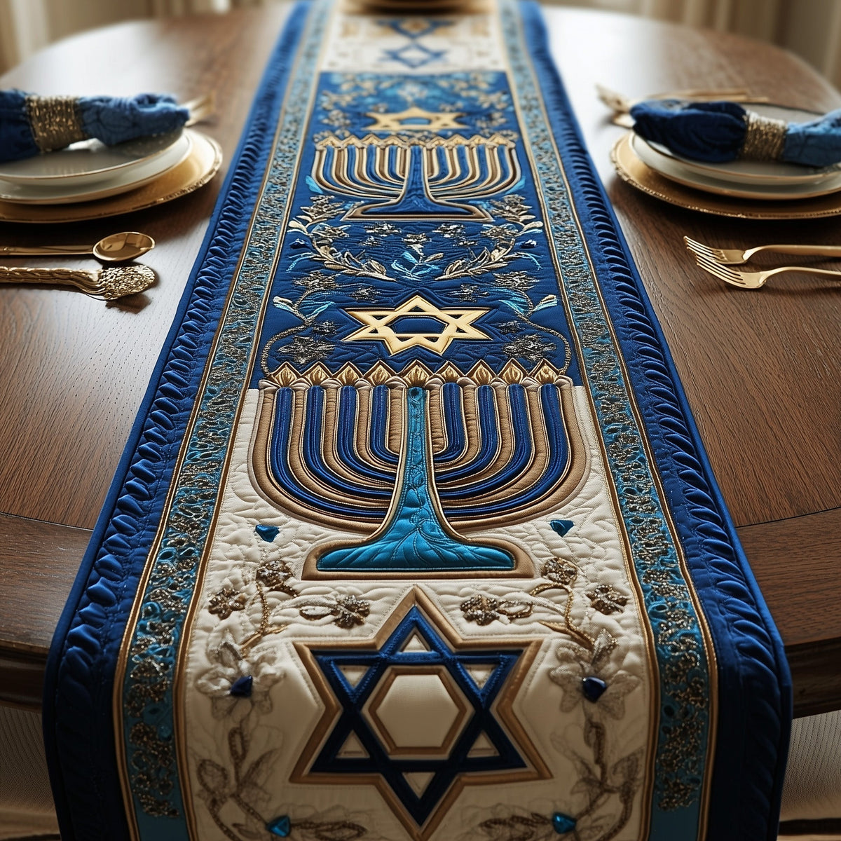 Hanukkah Stars Quilted Table Runner Halloween Table Runner Thanksgiving Table Decor