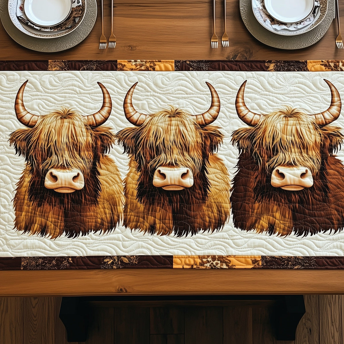 Fluffy Highland Moo Quilted Table Runner Halloween Table Runner Thanksgiving Table Decor