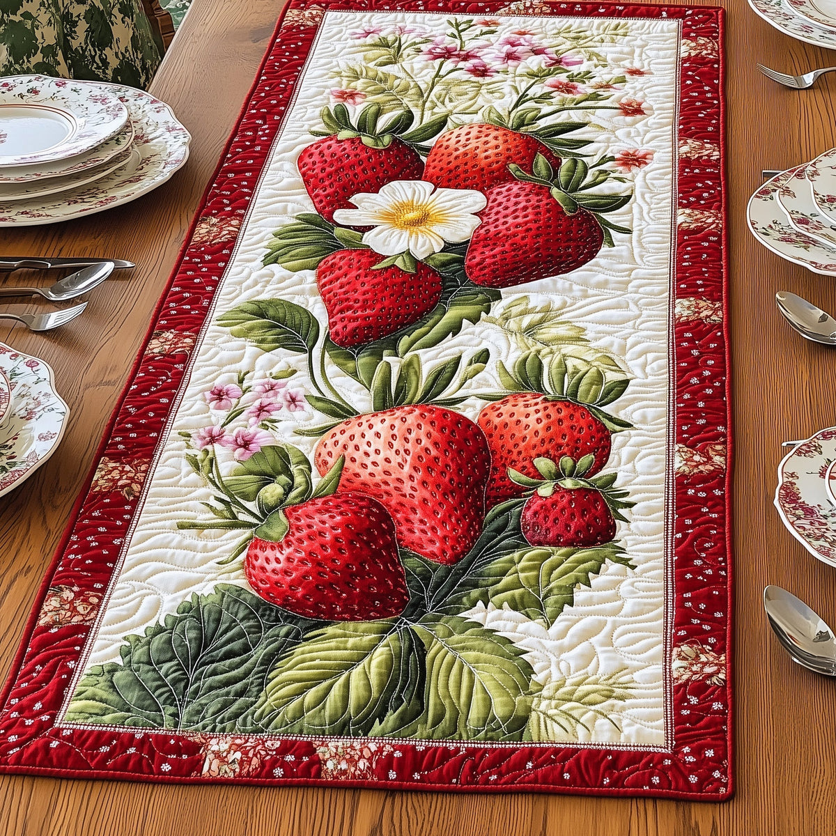 Strawberry Treat Quilted Table Runner Halloween Table Runner Thanksgiving Table Decor