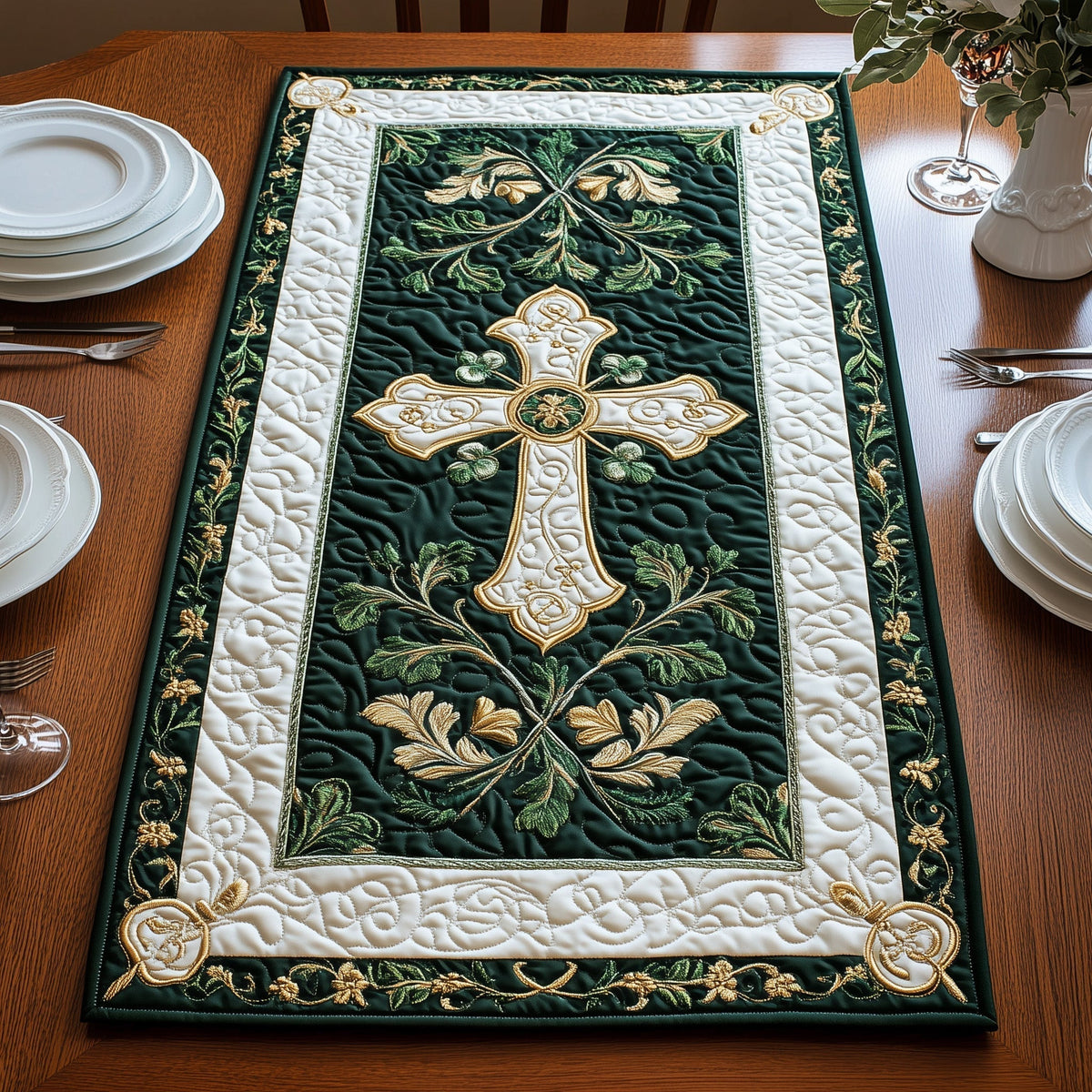 Elegance Celtic Cross Quilted Table Runner Halloween Table Runner Thanksgiving Table Decor