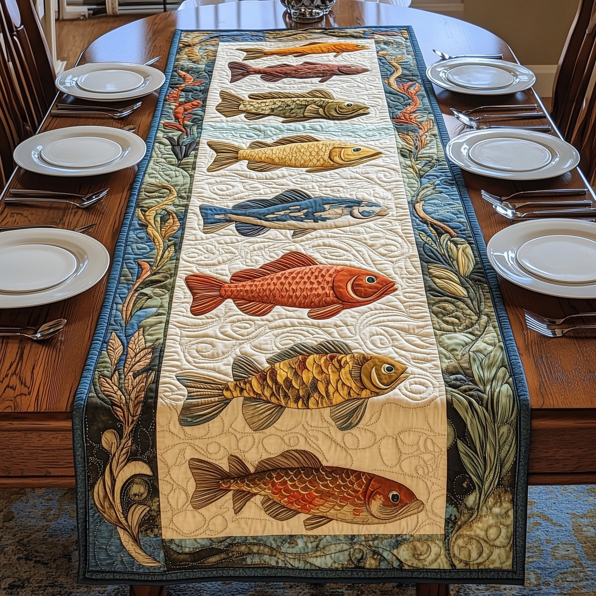 Fish Paradise Quilted Table Runner Halloween Table Runner Thanksgiving Table Decor