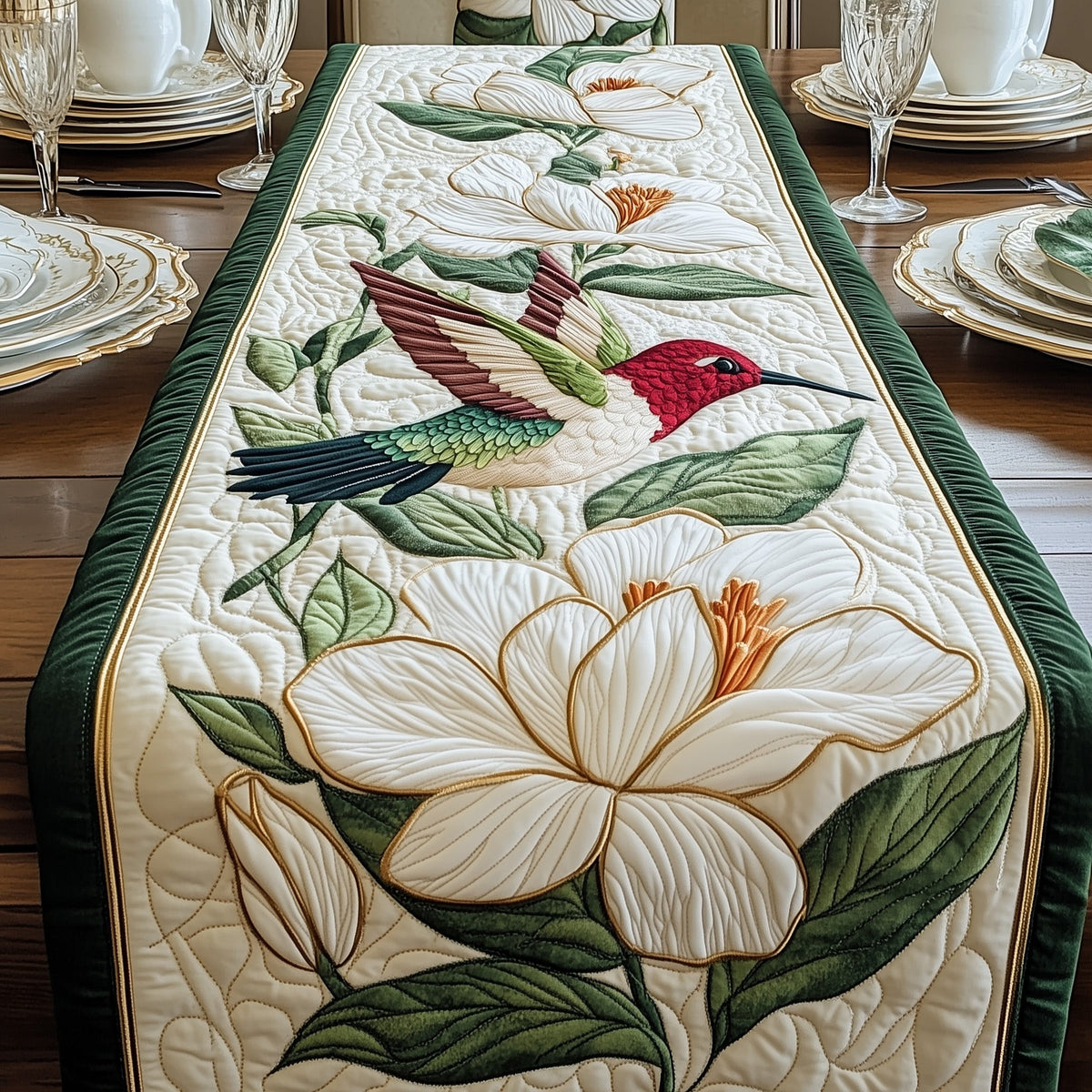 Hummingbird Among Magnolias Quilted Table Runner Halloween Table Runner Thanksgiving Table Decor