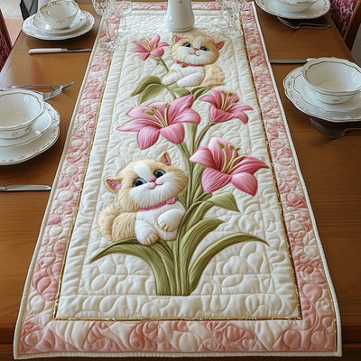 Cat Among Lilies Quilted Table Runner Halloween Table Runner Thanksgiving Table Decor