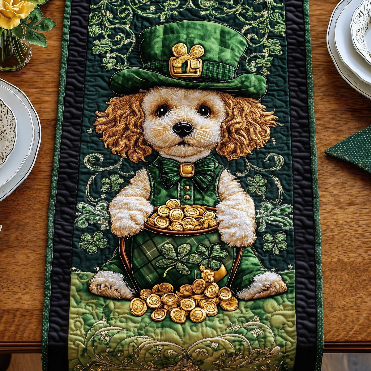 Celtic Lucky Puppy Quilted Table Runner Halloween Table Runner Thanksgiving Table Decor