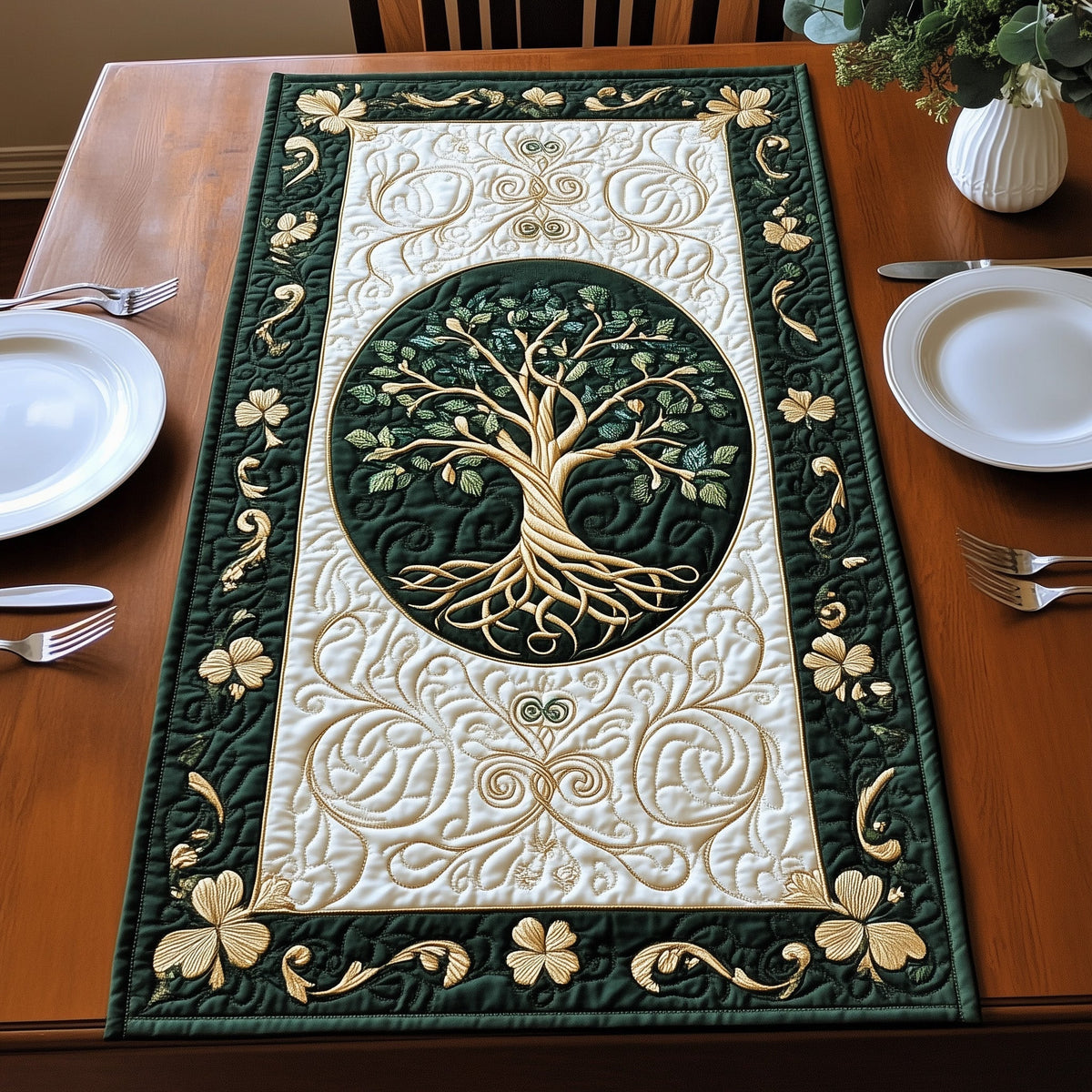 Golden Tree Of Life Quilted Table Runner Halloween Table Runner Thanksgiving Table Decor