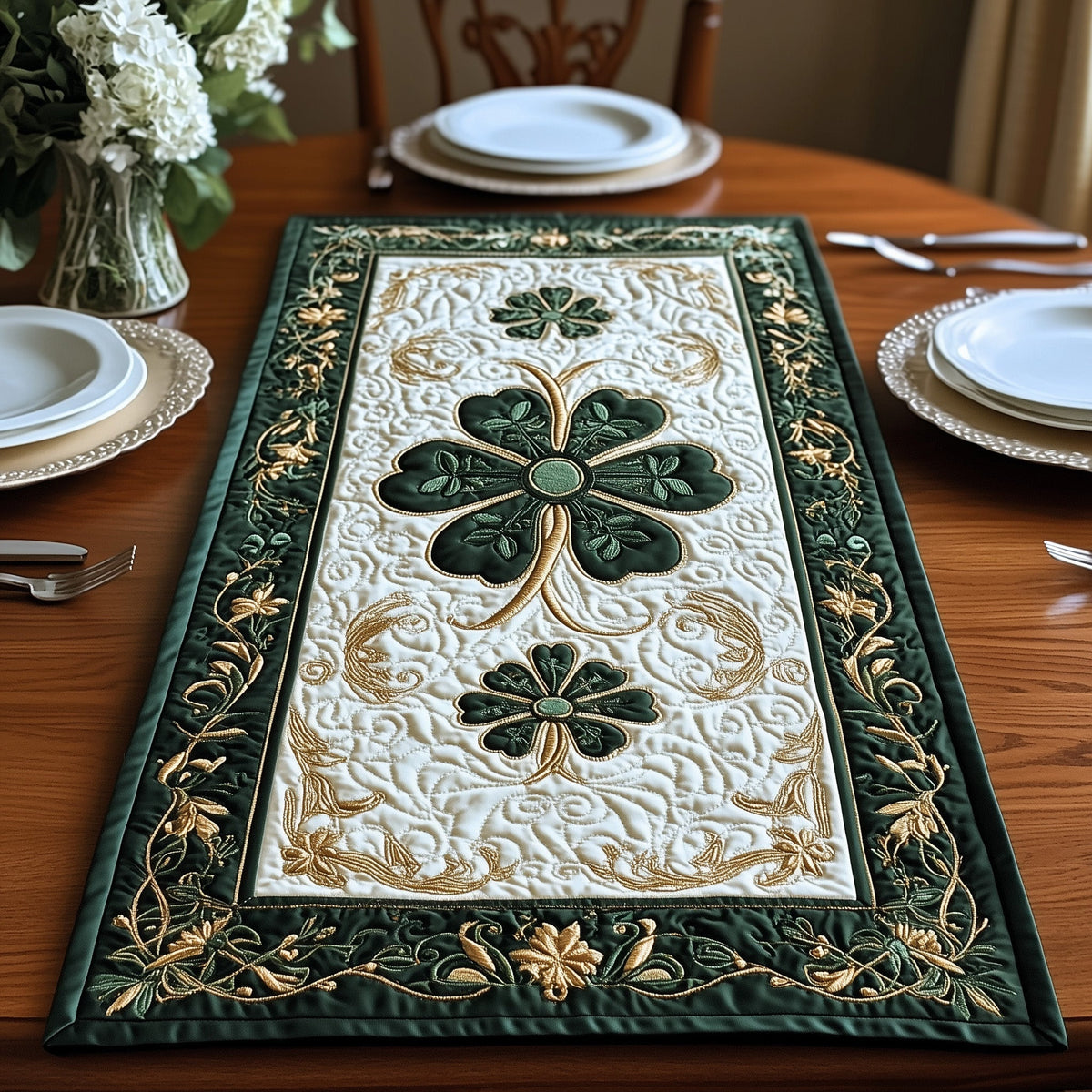 Elegance Celtic Shamrock Quilted Table Runner Halloween Table Runner Thanksgiving Table Decor