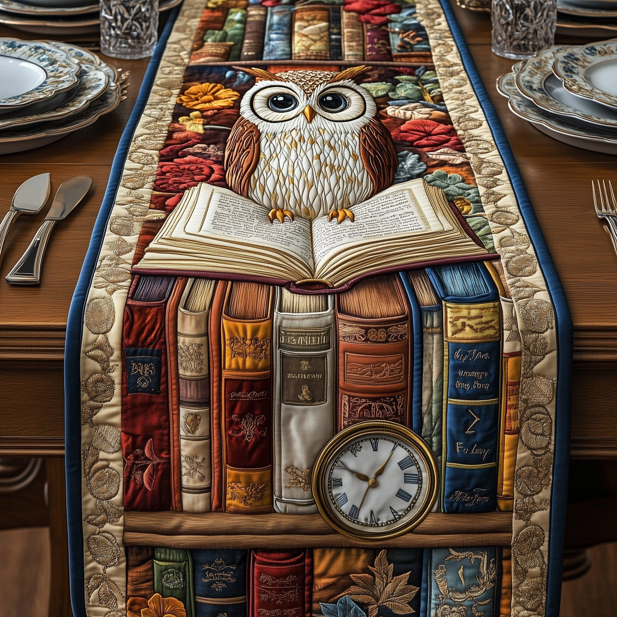 Bookish Owl Haven Quilted Table Runner Halloween Table Runner Thanksgiving Table Decor