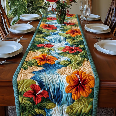 Hibiscus Waterfall Quilted Table Runner Halloween Table Runner Thanksgiving Table Decor