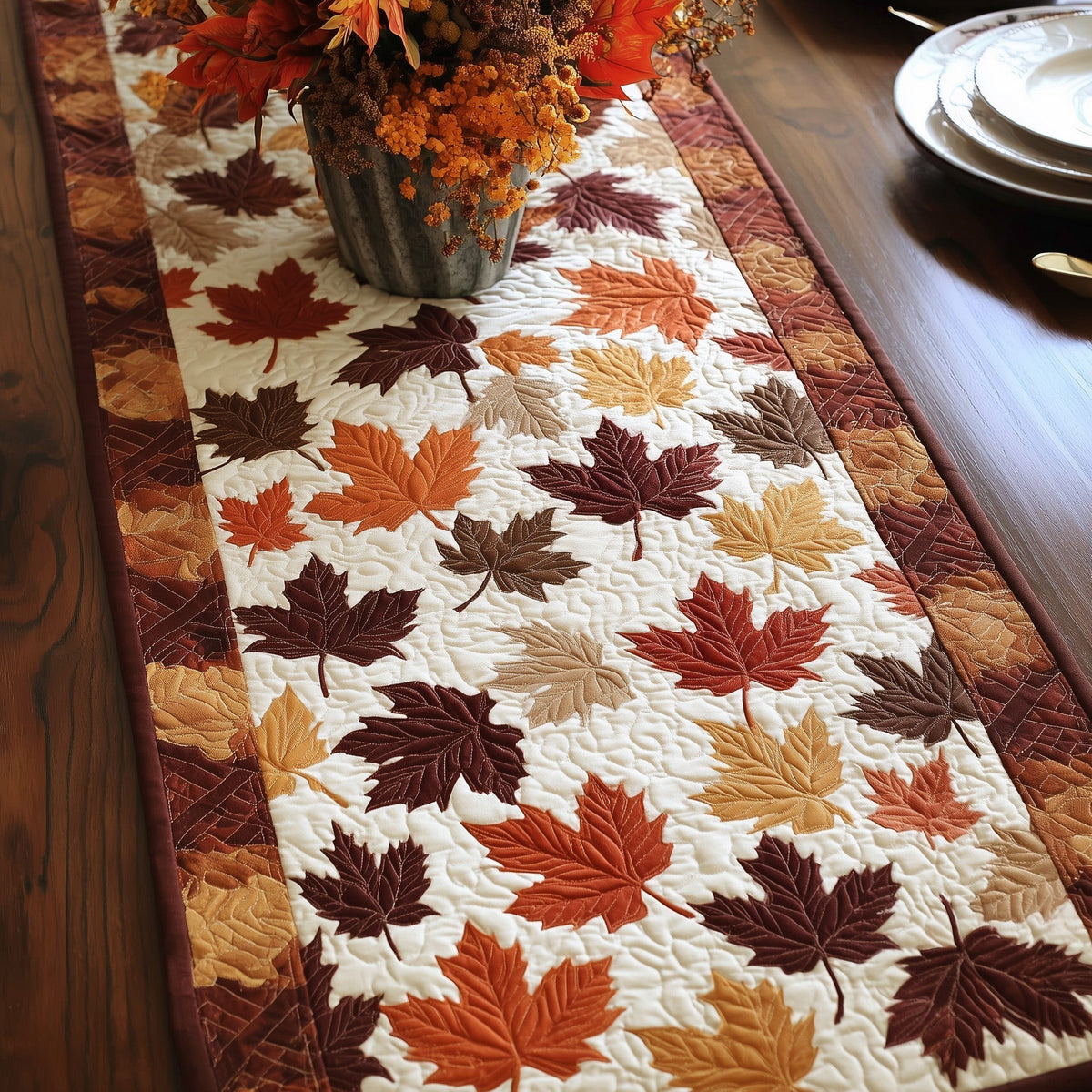 Maple Leaf Quilted Table Runner Halloween Table Runner Thanksgiving Table Decor
