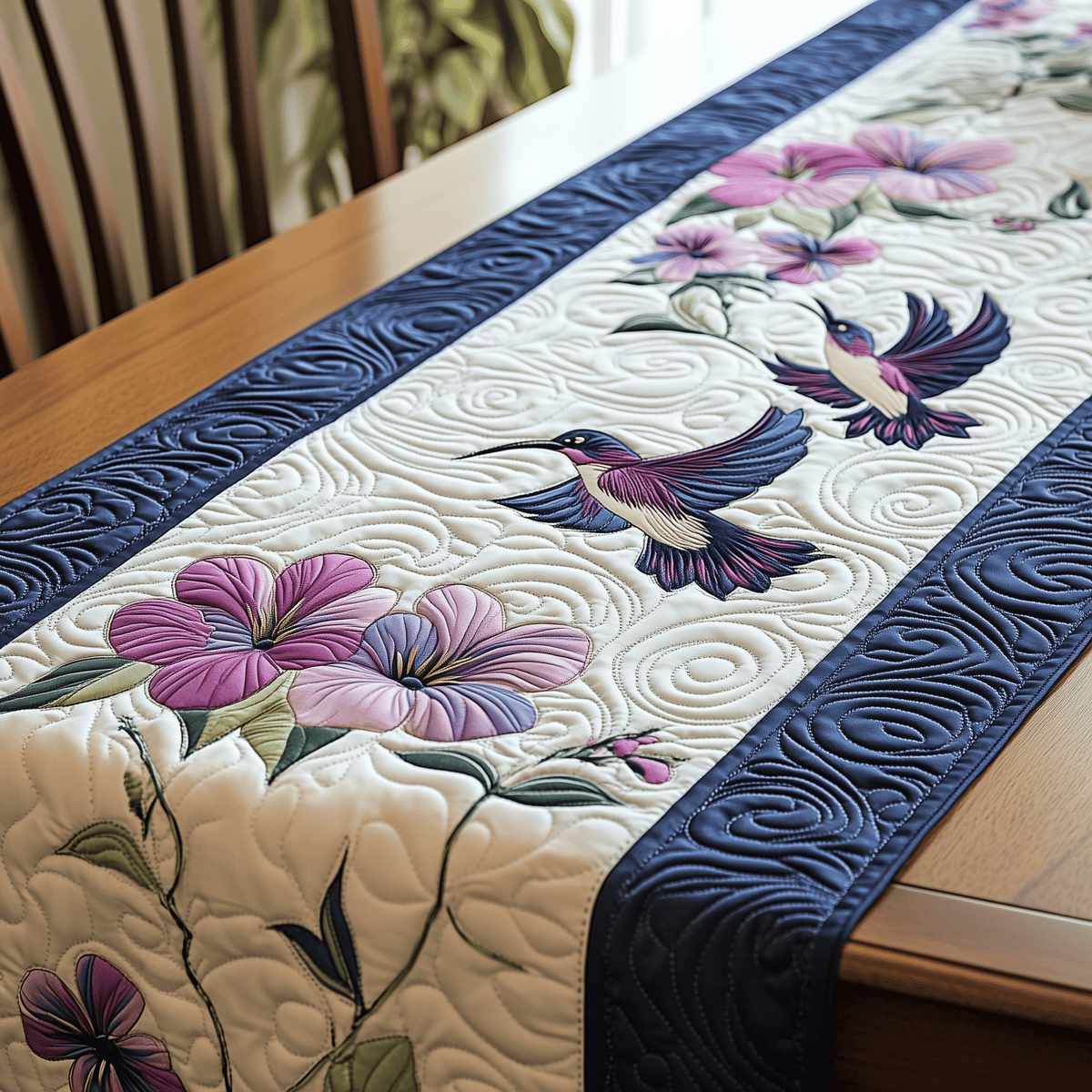 Elegant Hummingbird Quilted Table Runner Halloween Table Runner Thanksgiving Table Decor