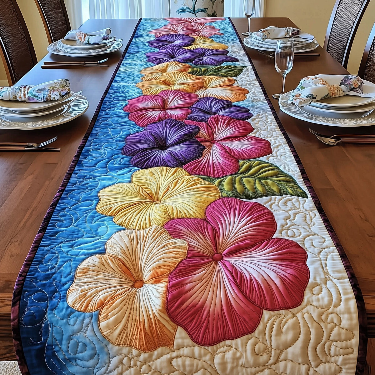 Tropical Hibiscus Heaven Quilted Table Runner Halloween Table Runner Thanksgiving Table Decor