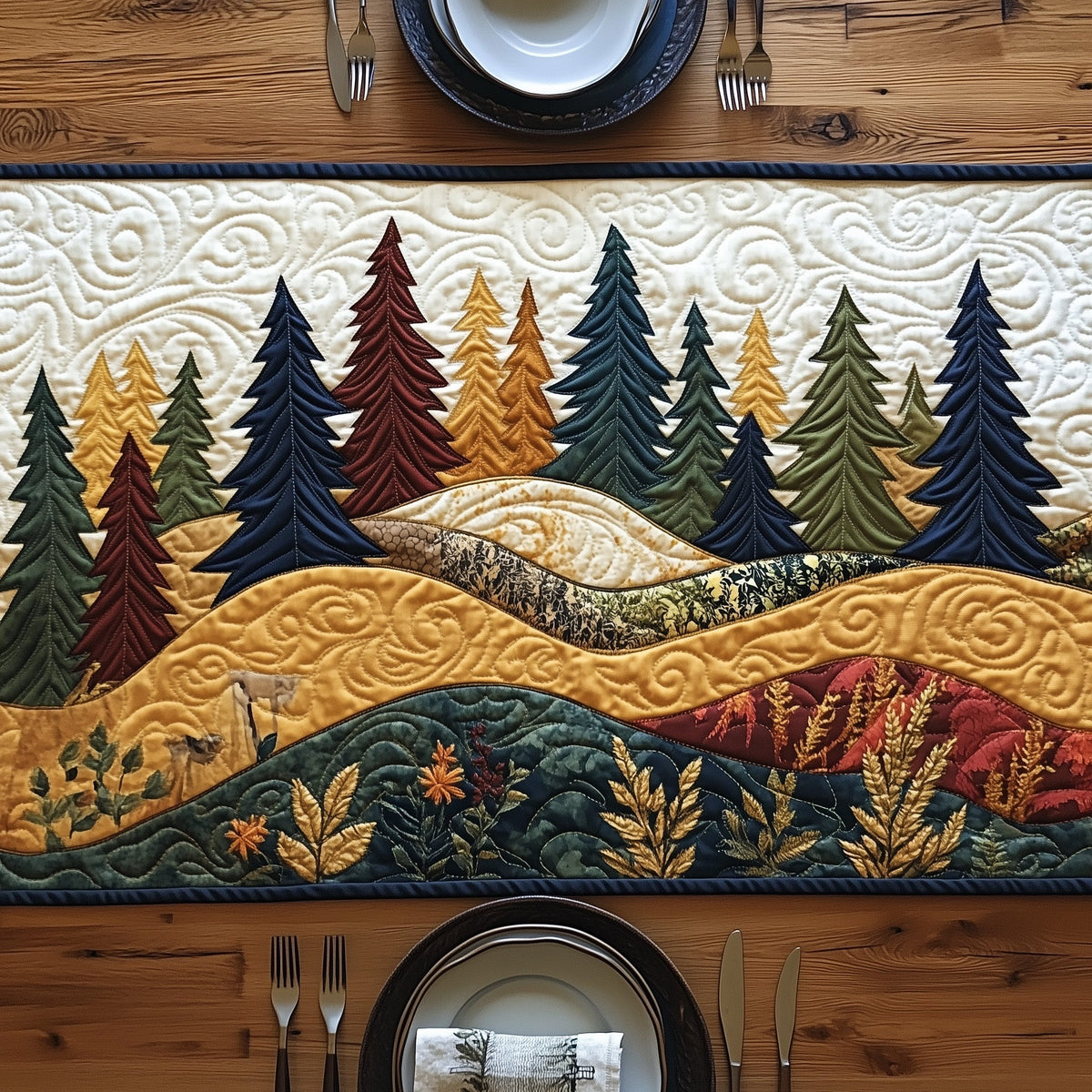 Forest Vibe Quilted Table Runner Halloween Table Runner Thanksgiving Table Decor