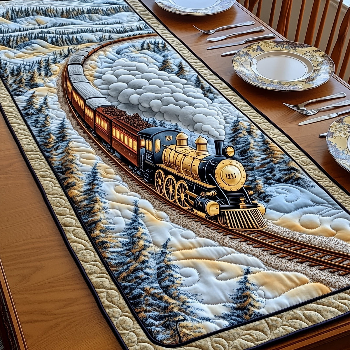 Alpine Express Quilted Table Runner Halloween Table Runner Thanksgiving Table Decor