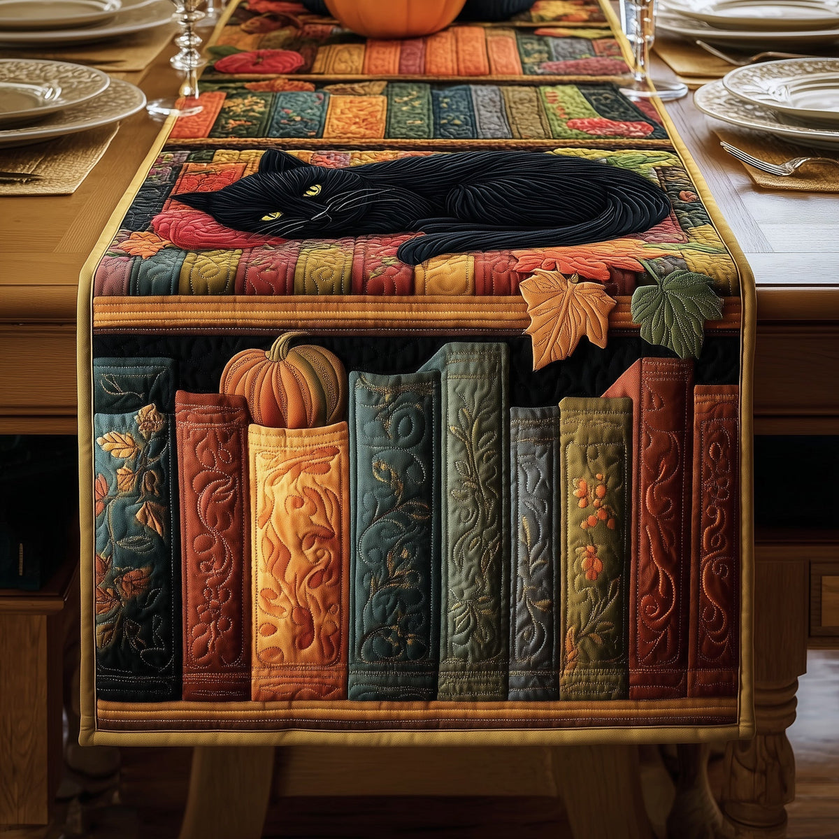 Cozy Library Quilted Table Runner Halloween Table Runner Thanksgiving Table Decor