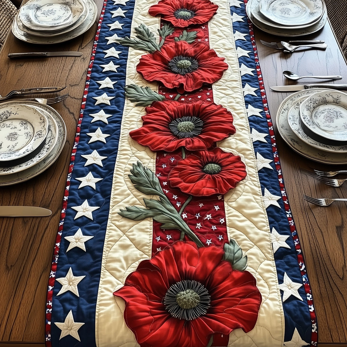 Poppies Quilted Table Runner Halloween Table Runner Thanksgiving Table Decor