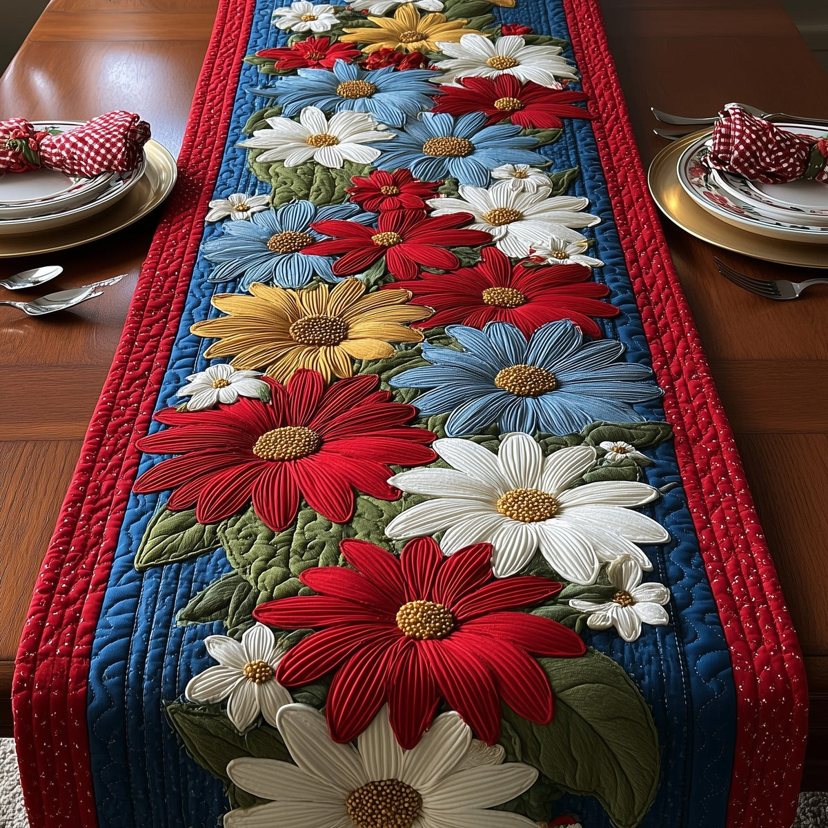 Colorful Daisy Quilted Table Runner Halloween Table Runner Thanksgiving Table Decor
