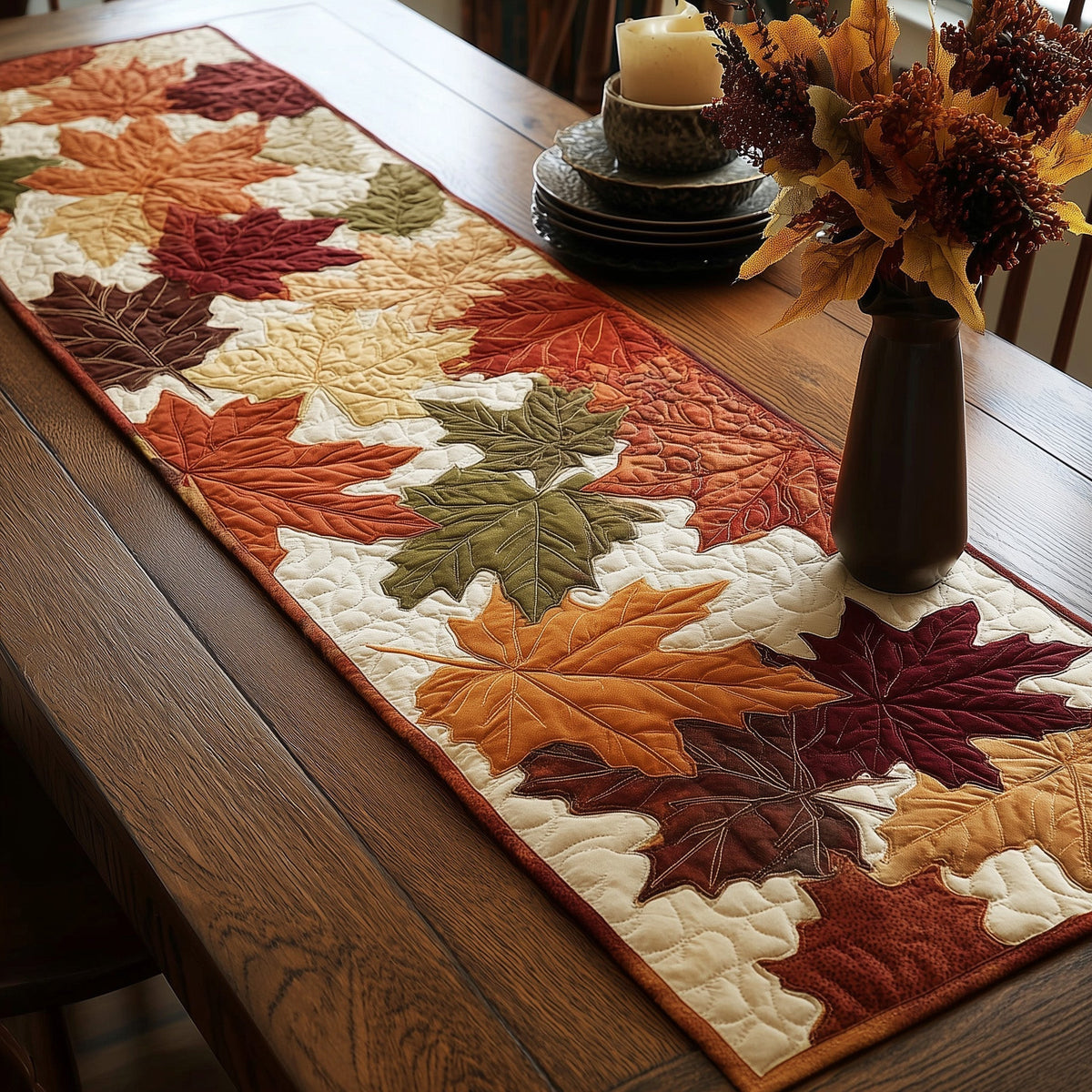 Autumn Leaf Quilted Table Runner Halloween Table Runner Thanksgiving Table Decor