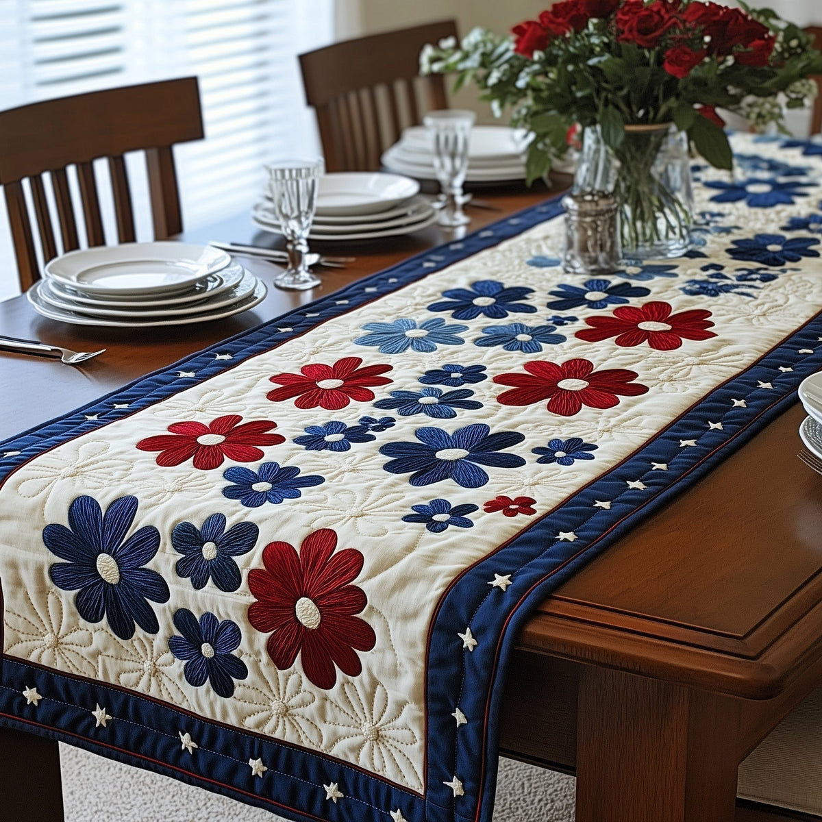 Independence Daisies Quilted Table Runner Halloween Table Runner Thanksgiving Table Decor