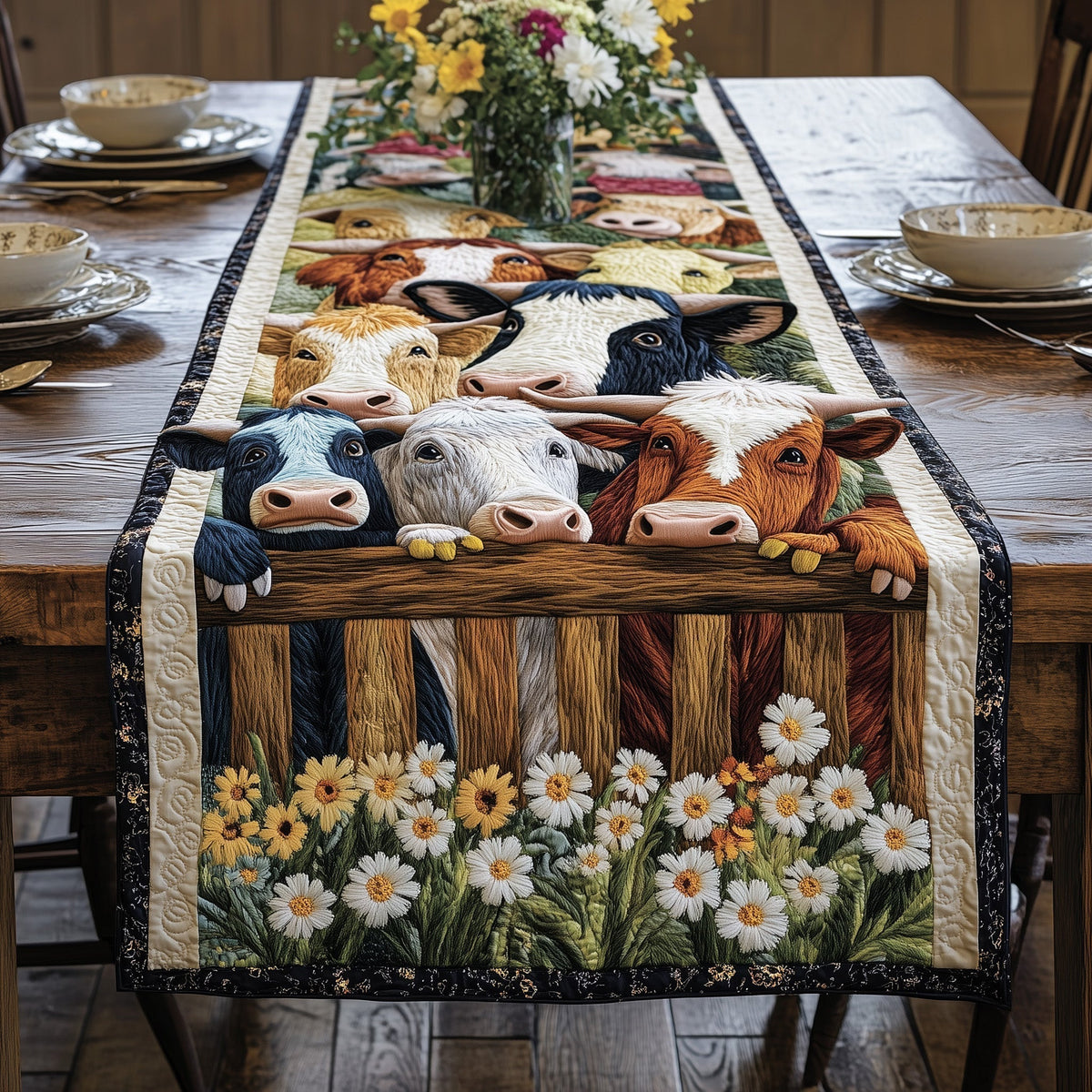 Farmyard Friends Quilted Table Runner Halloween Table Runner Thanksgiving Table Decor