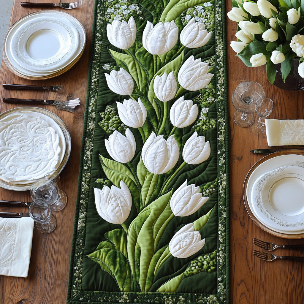 Blooming Tulip Garden Quilted Table Runner Halloween Table Runner Thanksgiving Table Decor