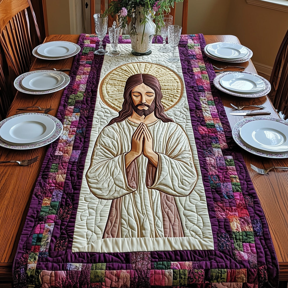 Sacred Moments of Prayer Quilted Table Runner Halloween Table Runner Thanksgiving Table Decor