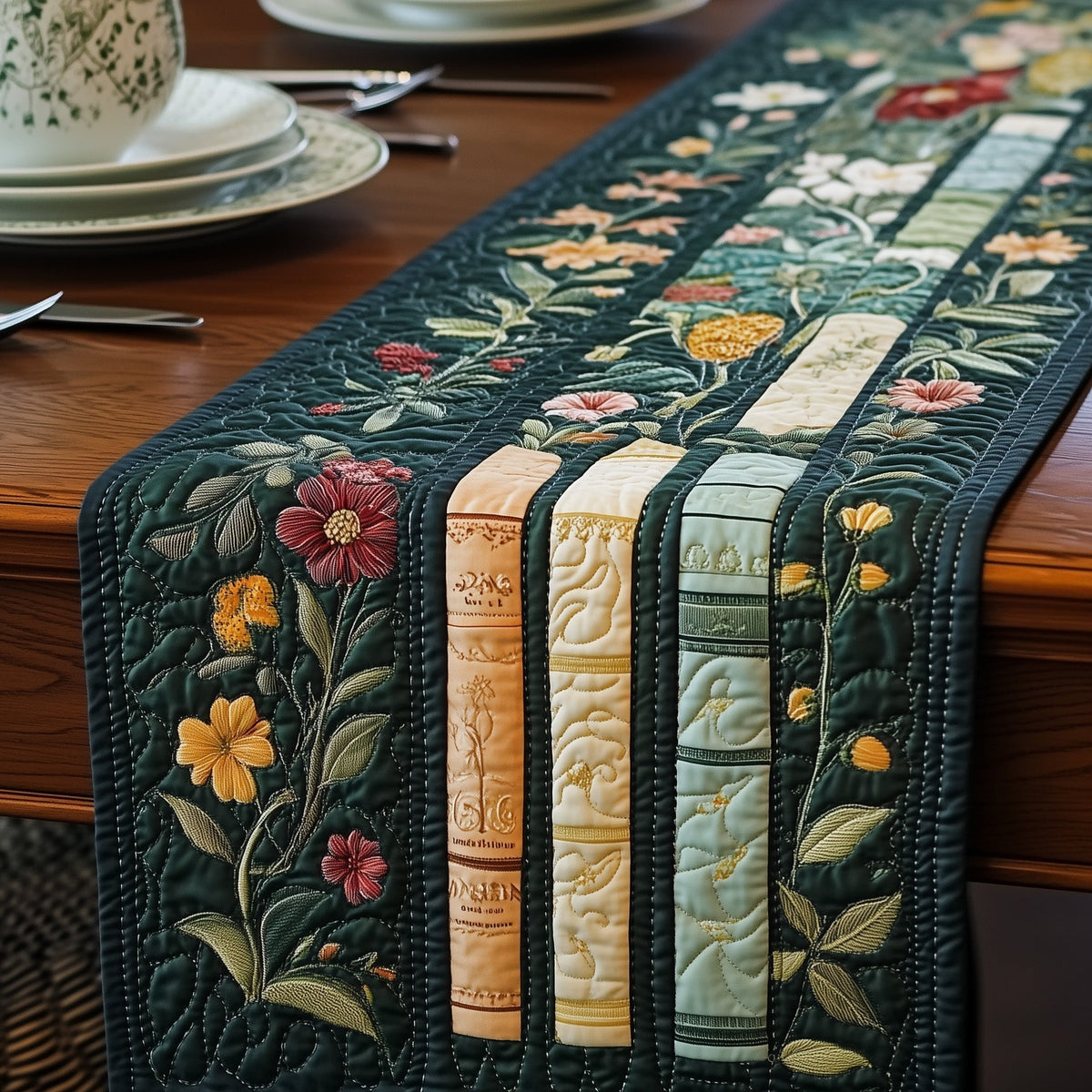 Flower Books Quilted Table Runner Halloween Table Runner Thanksgiving Table Decor