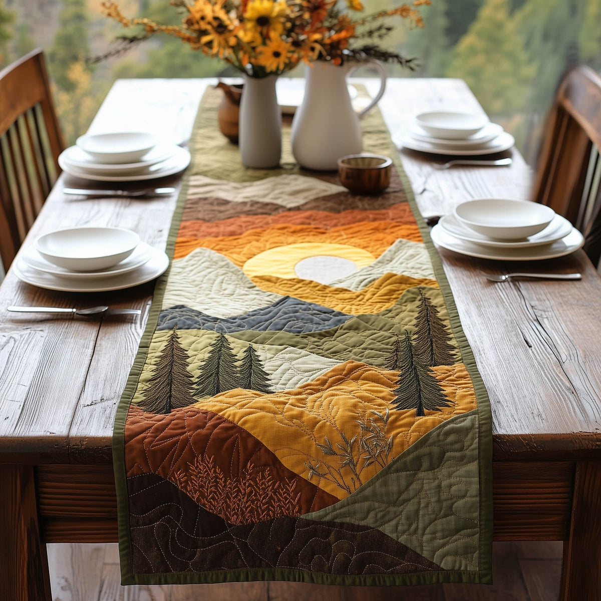 Mountain Life Quilted Table Runner Halloween Table Runner Thanksgiving Table Decor