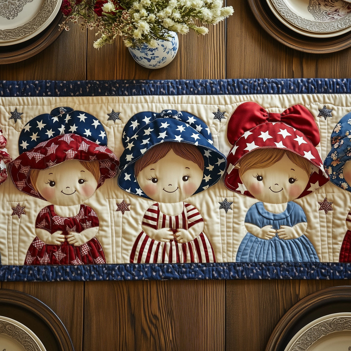 American Charm Sunbonnet Quilted Table Runner Halloween Table Runner Thanksgiving Table Decor