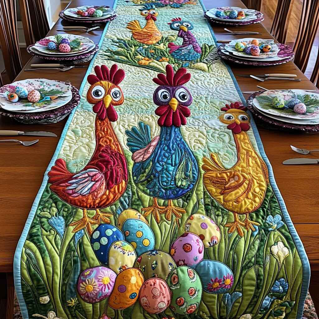 Happy Easter Quirky Farmhouse Quilted Table Runner Halloween Table Runner Thanksgiving Table Decor
