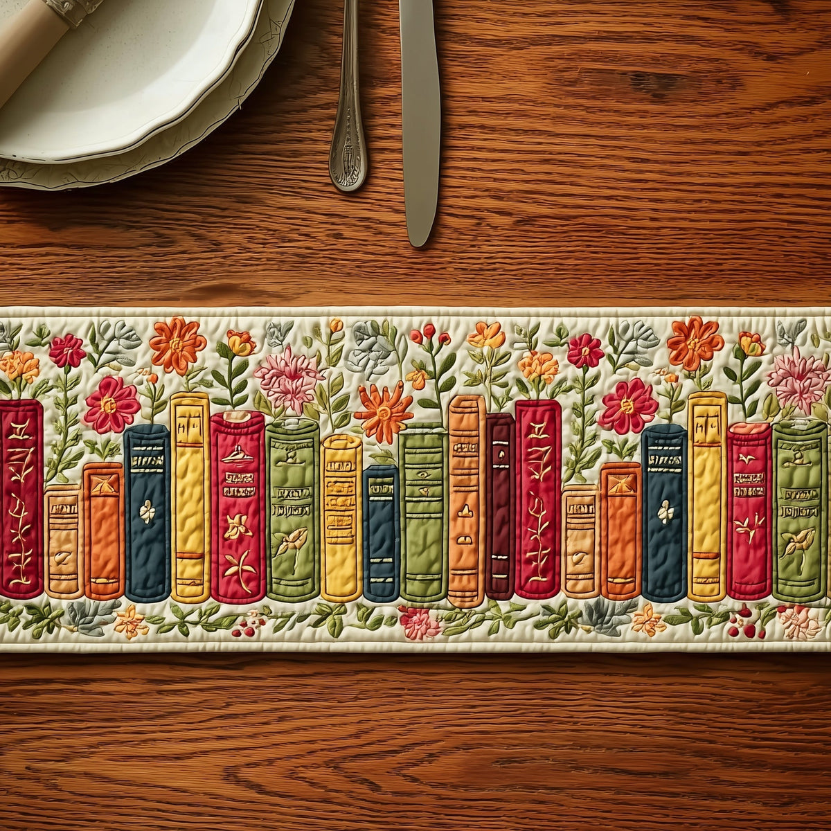 Book Quilted Table Runner Halloween Table Runner Thanksgiving Table Decor