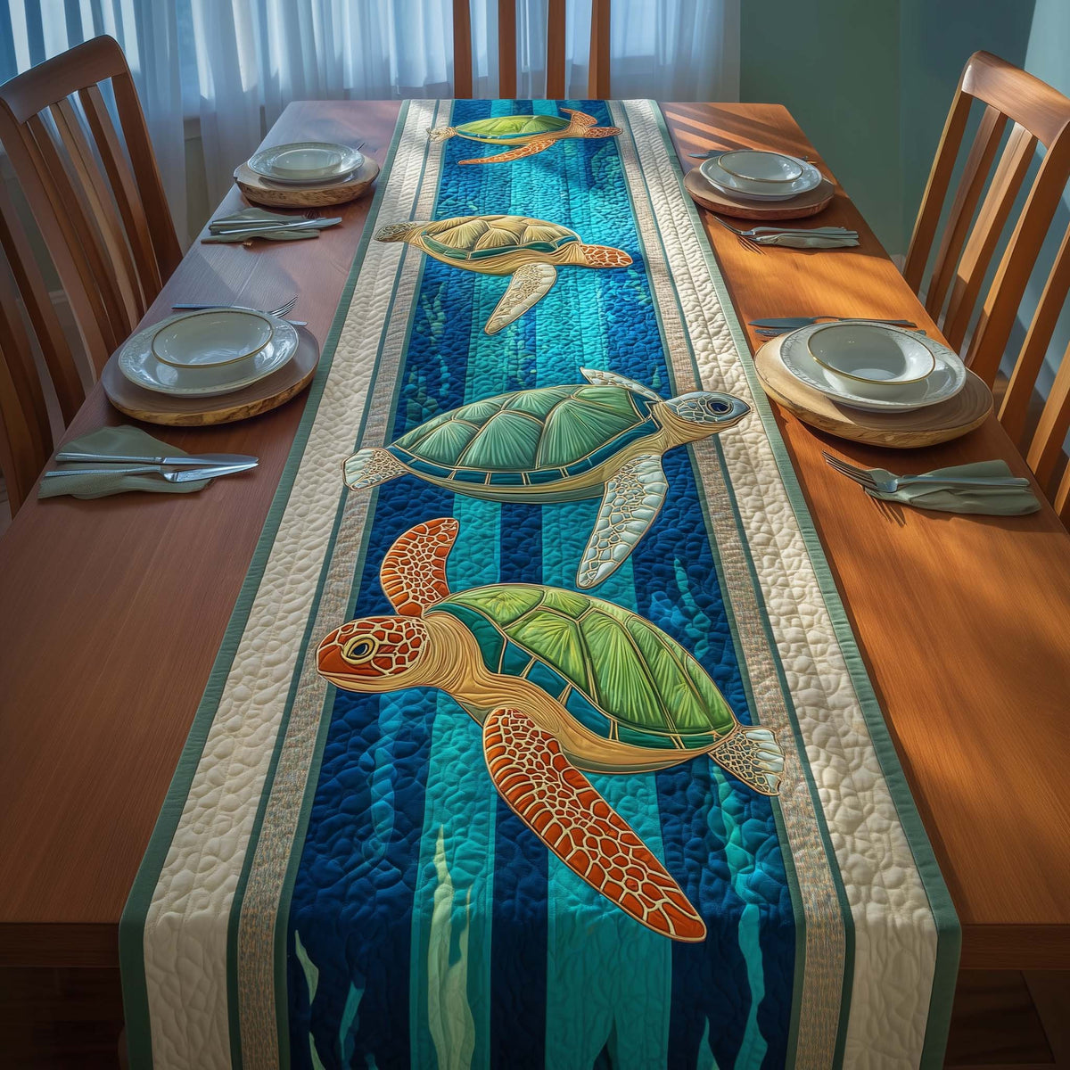Ocean Turtles Quilted Table Runner Halloween Table Runner Thanksgiving Table Decor