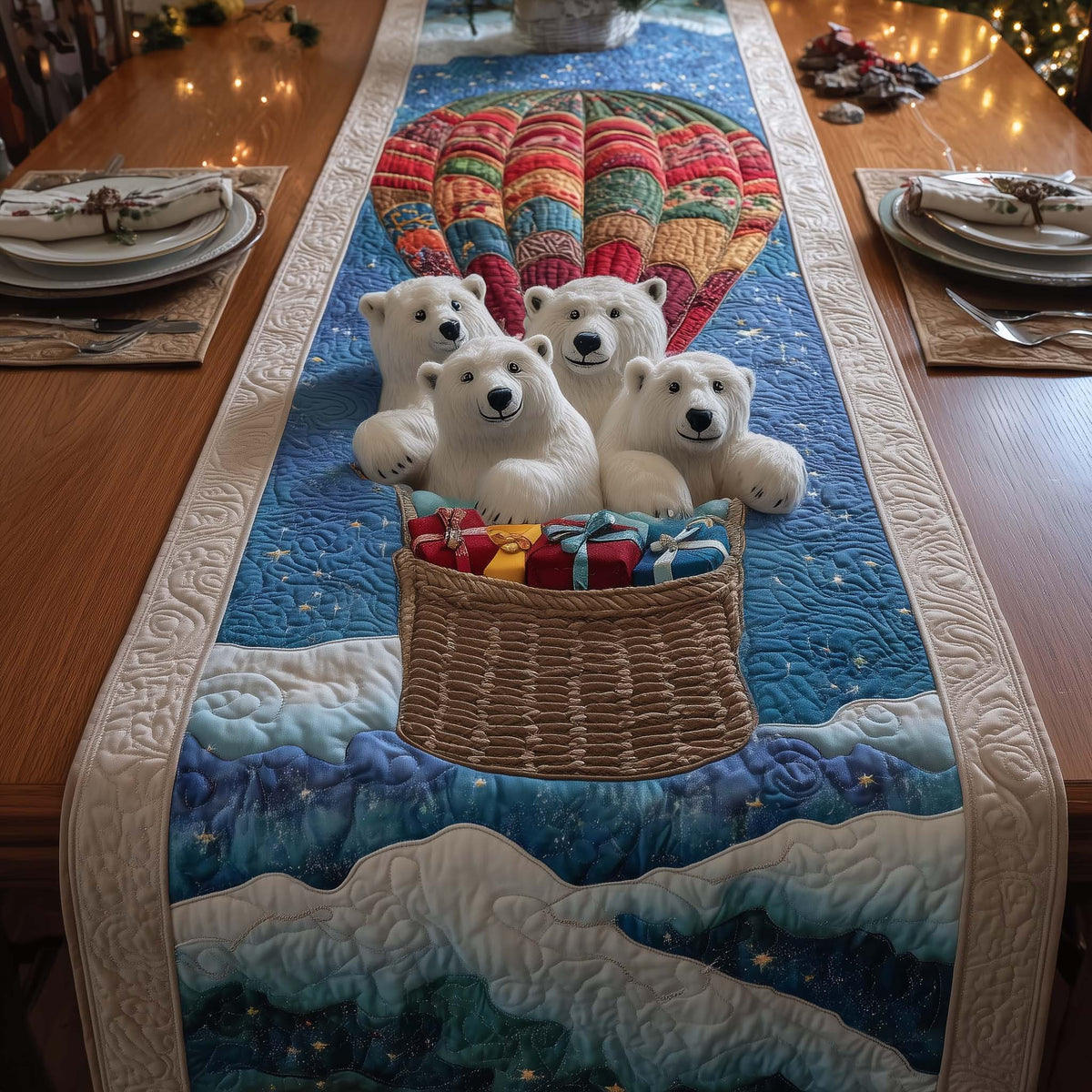 Balloon Bears Quilted Table Runner Halloween Table Runner Thanksgiving Table Decor