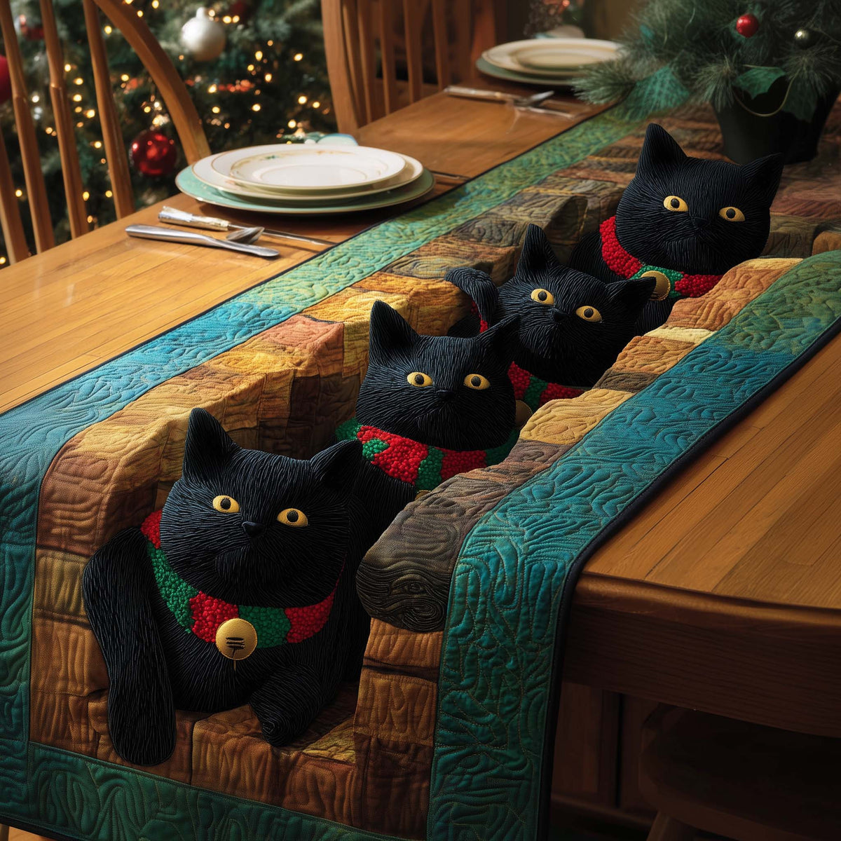 Jolly Cats Quilted Table Runner Halloween Table Runner Thanksgiving Table Decor