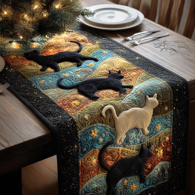 Cosmic Cats Quilted Table Runner Halloween Table Runner Thanksgiving Table Decor