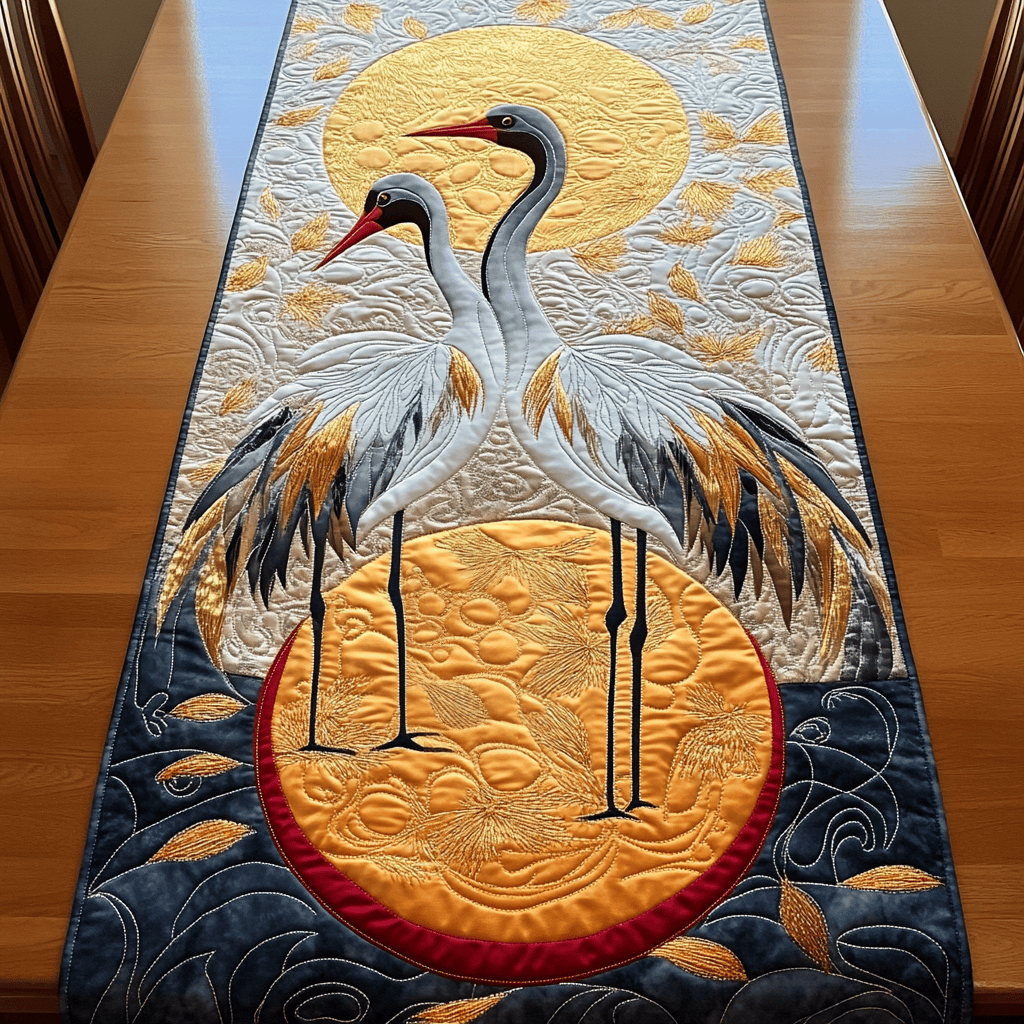 Crane Couple Quilted Table Runner Halloween Table Runner Thanksgiving Table Decor