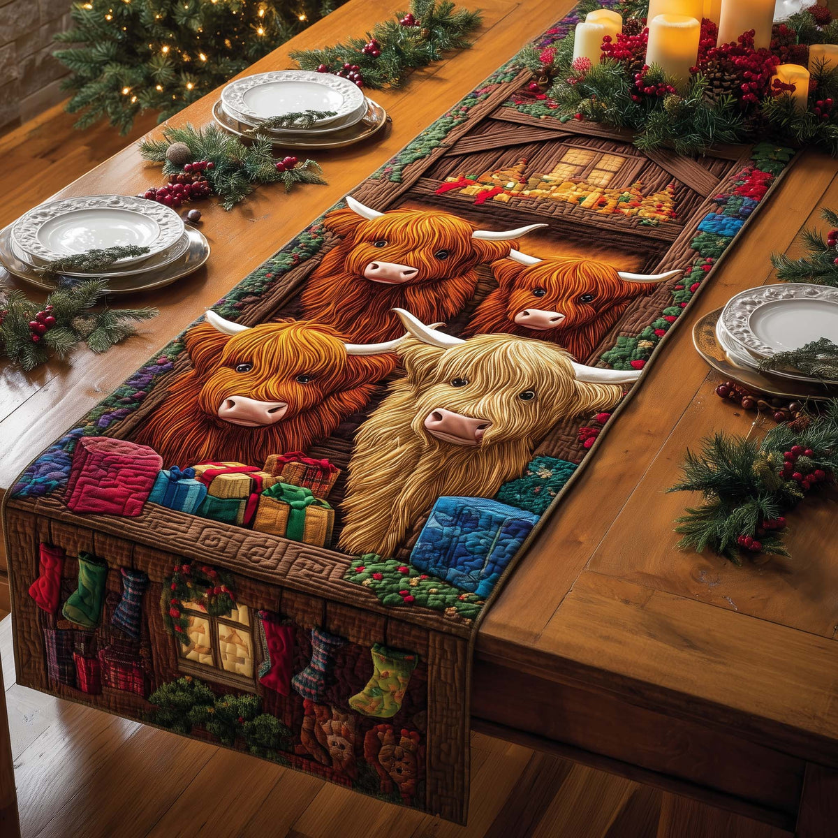 Barn Cows Quilted Table Runner Halloween Table Runner Thanksgiving Table Decor