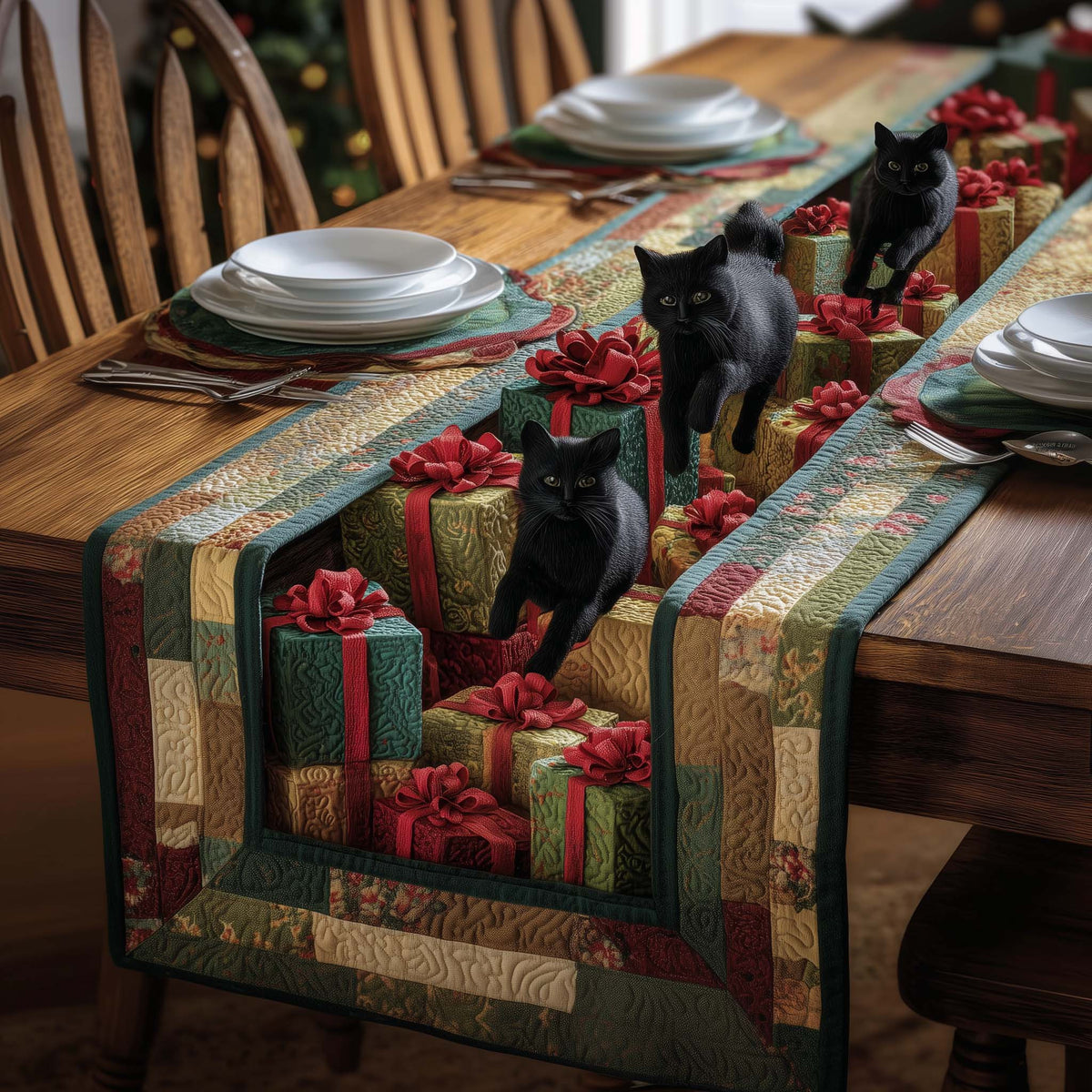 Box Kittens Quilted Table Runner Halloween Table Runner Thanksgiving Table Decor