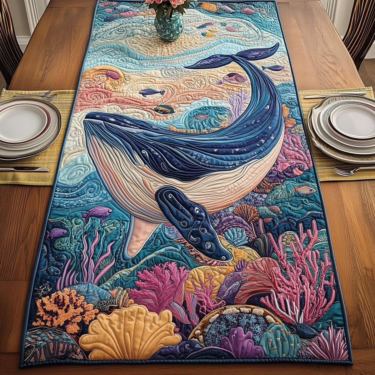 Majestic  Whale Quilted Table Runner Halloween Table Runner Thanksgiving Table Decor