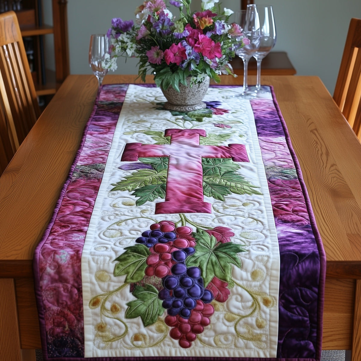 Grapes of Grace Quilted Table Runner Halloween Table Runner Thanksgiving Table Decor