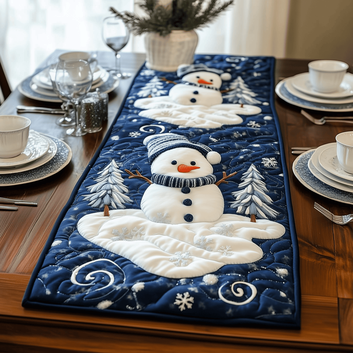 Christmas Snowmen Quilted Table Runner Halloween Table Runner Thanksgiving Table Decor
