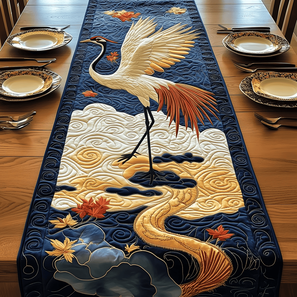 Elegant Crane Quilted Table Runner Halloween Table Runner Thanksgiving Table Decor