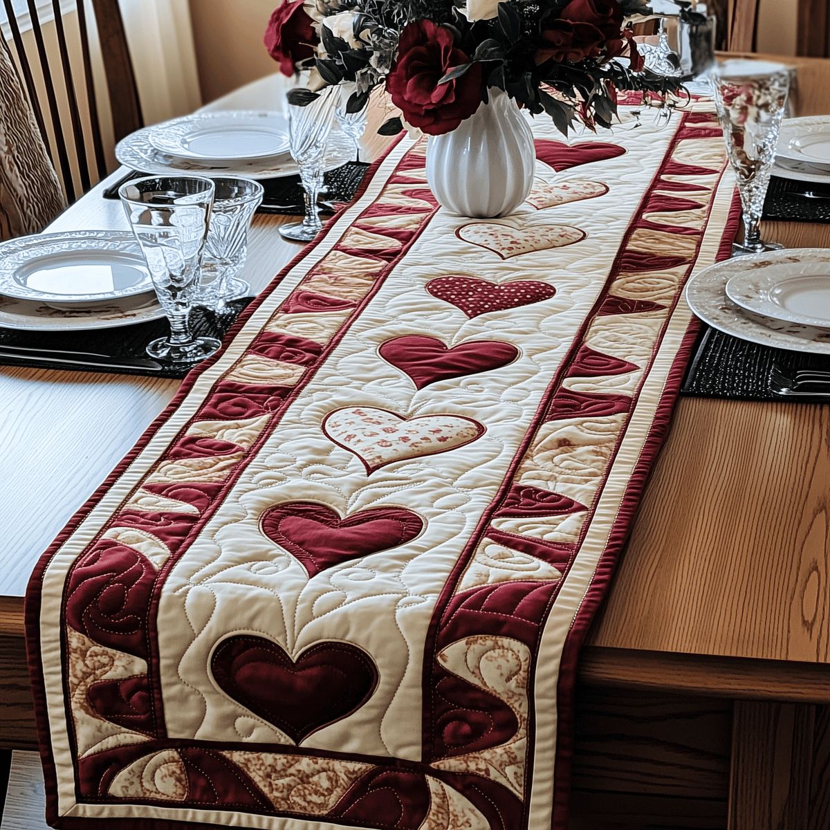 Flourishing Romance Quilted Table Runner Halloween Table Runner Thanksgiving Table Decor