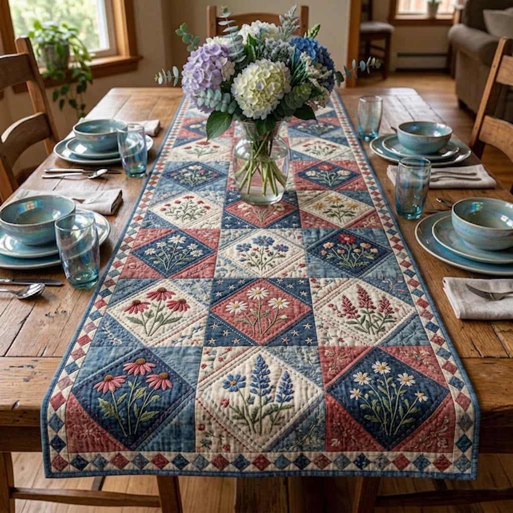 Woodland Bear Quilted Table Runner Halloween Table Runner Thanksgiving Table Decor