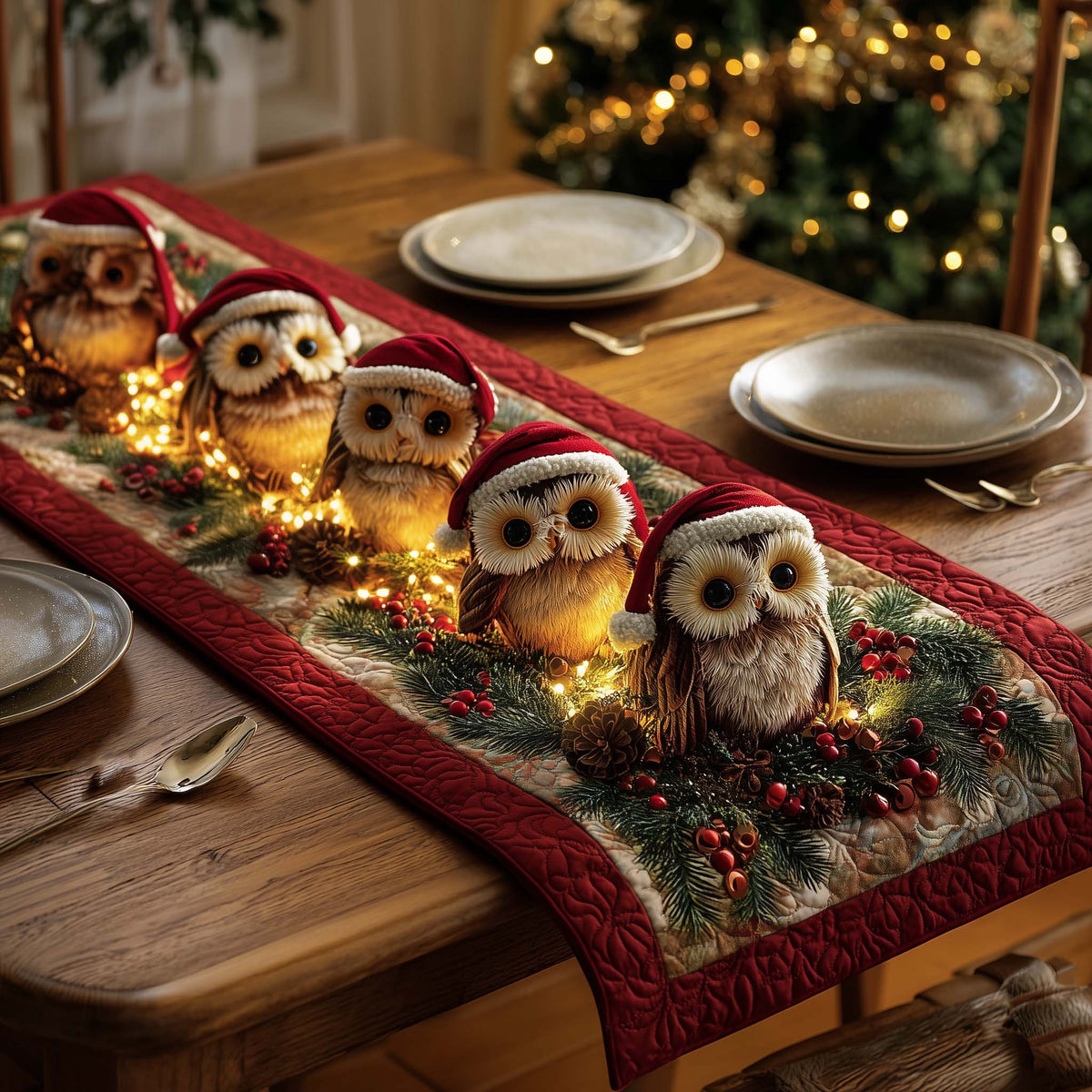 Festive Flock Quilted Table Runner Halloween Table Runner Thanksgiving Table Decor