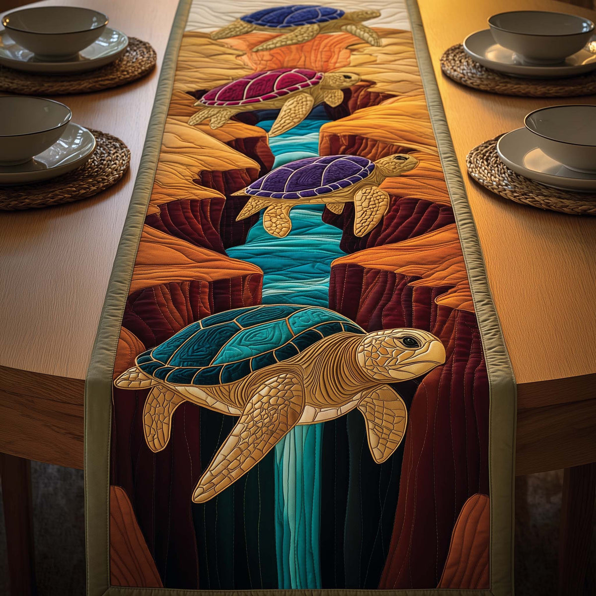 Canyon Turtles Quilted Table Runner Halloween Table Runner Thanksgiving Table Decor