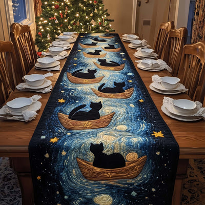 Starry Cats Quilted Table Runner Halloween Table Runner Thanksgiving Table Decor