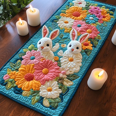 Blooming Bunny Haven Quilted Table Runner Halloween Table Runner Thanksgiving Table Decor