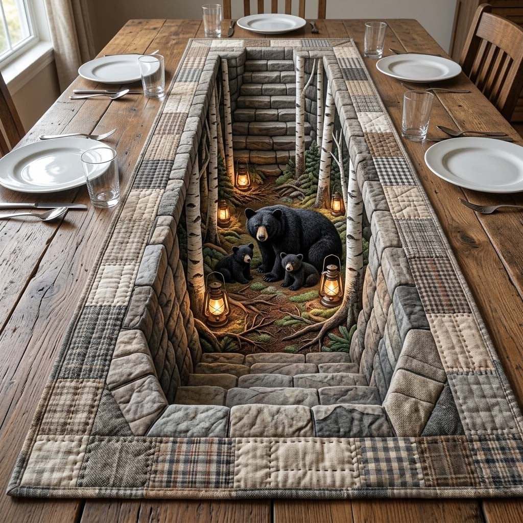 Birch Bear Haven Quilted Table Runner Halloween Table Runner Thanksgiving Table Decor