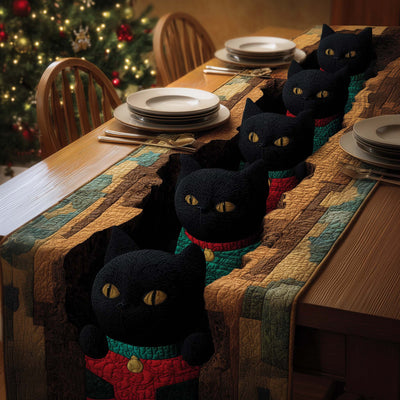 Festive Cats Quilted Table Runner Halloween Table Runner Thanksgiving Table Decor